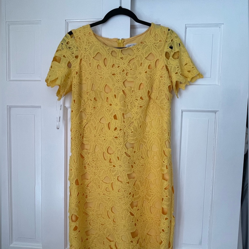 Calvin Klein yellow lace dress